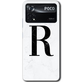 Poco X4 Pro Beyaz Mermer Desenli R Harfi Baskılı Uyumlu Silikon Kılıf
