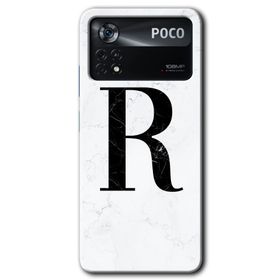 Poco X4 Pro Beyaz Mermer Desenli R Harfi Baskılı Uyumlu Silikon Kılıf