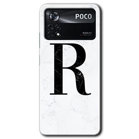 Poco X4 Pro Beyaz Mermer Desenli R Harfi Baskılı Uyumlu Silikon Kılıf