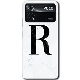 Poco X4 Pro Beyaz Mermer Desenli R Harfi Baskılı Uyumlu Silikon Kılıf