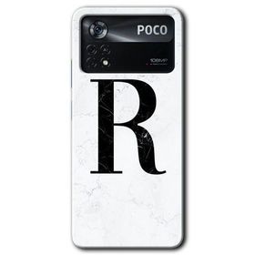Poco X4 Pro Beyaz Mermer Desenli R Harfi Baskılı Uyumlu Silikon Kılıf