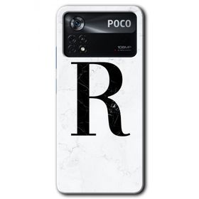 Poco X4 Pro Beyaz Mermer Desenli R Harfi Baskılı Uyumlu Silikon Kılıf