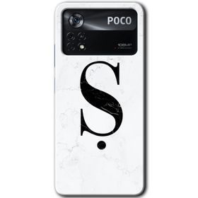 Poco X4 Pro Beyaz Mermer Desenli Ş Harfi Baskılı Uyumlu Silikon Kılıf
