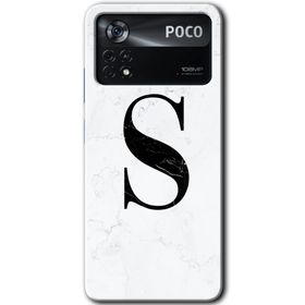 Poco X4 Pro Beyaz Mermer Desenli Ş Harfi Baskılı Uyumlu Silikon Kılıf
