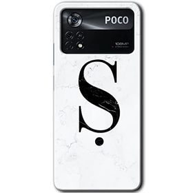 Poco X4 Pro Beyaz Mermer Desenli Ş Harfi Baskılı Uyumlu Silikon Kılıf