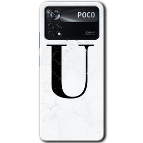 Poco X4 Pro Beyaz Mermer Desenli Ü Harfi Baskılı Uyumlu Silikon Kılıf