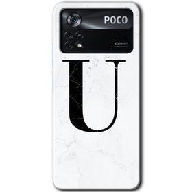 Poco X4 Pro Beyaz Mermer Desenli Ü Harfi Baskılı Uyumlu Silikon Kılıf