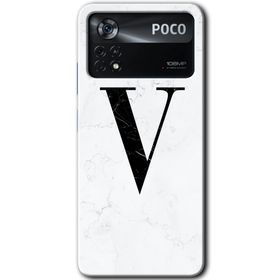 Poco X4 Pro Beyaz Mermer Desenli V Harfi Baskılı Uyumlu Silikon Kılıf