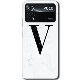 Poco X4 Pro Beyaz Mermer Desenli V Harfi Baskılı Uyumlu Silikon Kılıf