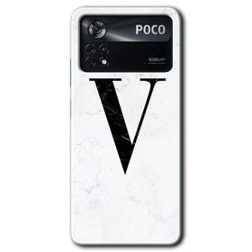 Poco X4 Pro Beyaz Mermer Desenli V Harfi Baskılı Uyumlu Silikon Kılıf