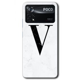 Poco X4 Pro Beyaz Mermer Desenli V Harfi Baskılı Uyumlu Silikon Kılıf