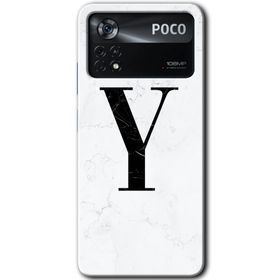 Poco X4 Pro Beyaz Mermer Desenli Y Harfi Baskılı Uyumlu Silikon Kılıf