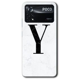 Poco X4 Pro Beyaz Mermer Desenli Y Harfi Baskılı Uyumlu Silikon Kılıf