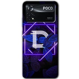Poco X4 Pro Dark Neon Yaprak D Harfi Baskılı Uyumlu Silikon Kılıf