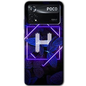 Poco X4 Pro Dark Neon Yaprak H Harfi Baskılı Uyumlu Silikon Kılıf