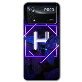 Poco X4 Pro Dark Neon Yaprak H Harfi Baskılı Uyumlu Silikon Kılıf