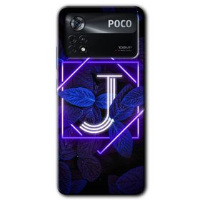 Poco X4 Pro Dark Neon Yaprak J Harfi Baskılı Uyumlu Silikon Kılıf