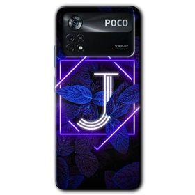 Poco X4 Pro Dark Neon Yaprak J Harfi Baskılı Uyumlu Silikon Kılıf