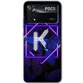 Poco X4 Pro Dark Neon Yaprak K Harfi Baskılı Uyumlu Silikon Kılıf