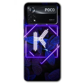 Poco X4 Pro Dark Neon Yaprak K Harfi Baskılı Uyumlu Silikon Kılıf
