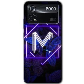 Poco X4 Pro Dark Neon Yaprak M Harfi Baskılı Uyumlu Silikon Kılıf