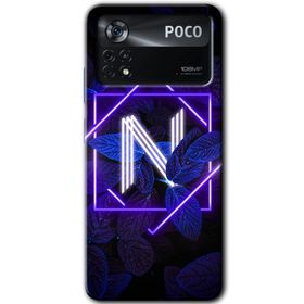 Poco X4 Pro Dark Neon Yaprak N Harfi Baskılı Uyumlu Silikon Kılıf