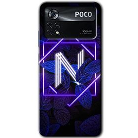 Poco X4 Pro Dark Neon Yaprak N Harfi Baskılı Uyumlu Silikon Kılıf