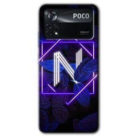 Poco X4 Pro Dark Neon Yaprak N Harfi Baskılı Uyumlu Silikon Kılıf
