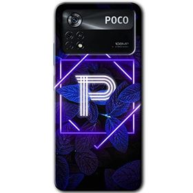 Poco X4 Pro Dark Neon Yaprak P Harfi Baskılı Uyumlu Silikon Kılıf
