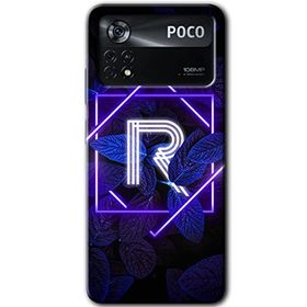 Poco X4 Pro Dark Neon Yaprak R Harfi Baskılı Uyumlu Silikon Kılıf