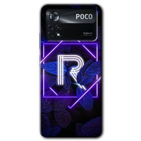 Poco X4 Pro Dark Neon Yaprak R Harfi Baskılı Uyumlu Silikon Kılıf