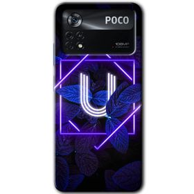 Poco X4 Pro Dark Neon Yaprak U Harfi Baskılı Uyumlu Silikon Kılıf