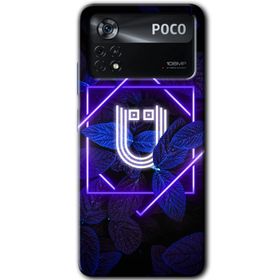 Poco X4 Pro Dark Neon Yaprak U Harfi Baskılı Uyumlu Silikon Kılıf