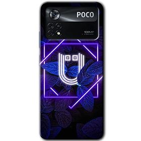 Poco X4 Pro Dark Neon Yaprak U Harfi Baskılı Uyumlu Silikon Kılıf