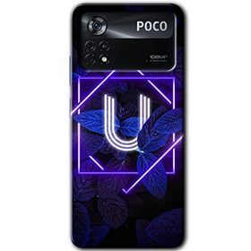 Poco X4 Pro Dark Neon Yaprak U Harfi Baskılı Uyumlu Silikon Kılıf