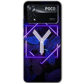 Poco X4 Pro Dark Neon Yaprak Y Harfi Baskılı Uyumlu Silikon Kılıf