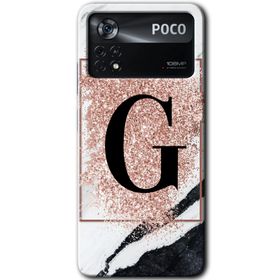 Poco X4 Pro Pembe Mermer Desenli G Harfi Baskılı Uyumlu Silikon Kılıf