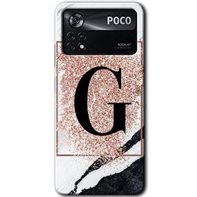 Poco X4 Pro Pembe Mermer Desenli G Harfi Baskılı Uyumlu Silikon Kılıf