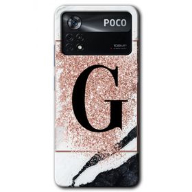 Poco X4 Pro Pembe Mermer Desenli G Harfi Baskılı Uyumlu Silikon Kılıf