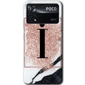 Poco X4 Pro Pembe Mermer Desenli İ Harfi Baskılı Uyumlu Silikon Kılıf