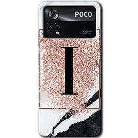 Poco X4 Pro Pembe Mermer Desenli İ Harfi Baskılı Uyumlu Silikon Kılıf