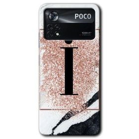 Poco X4 Pro Pembe Mermer Desenli İ Harfi Baskılı Uyumlu Silikon Kılıf