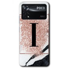 Poco X4 Pro Pembe Mermer Desenli İ Harfi Baskılı Uyumlu Silikon Kılıf