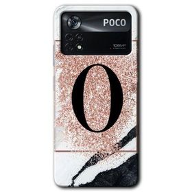Poco X4 Pro Pembe Mermer Desenli Ö Harfi Baskılı Uyumlu Silikon Kılıf