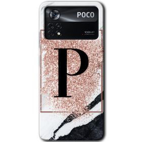 Poco X4 Pro Pembe Mermer Desenli P Harfi Baskılı Uyumlu Silikon Kılıf