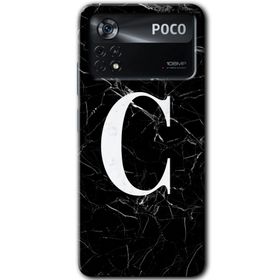 Poco X4 Pro Siyah Mermer Desenli Ç Harfi Baskılı Uyumlu Silikon Kılıf