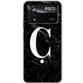 Poco X4 Pro Siyah Mermer Desenli Ç Harfi Baskılı Uyumlu Silikon Kılıf