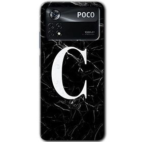 Poco X4 Pro Siyah Mermer Desenli Ç Harfi Baskılı Uyumlu Silikon Kılıf