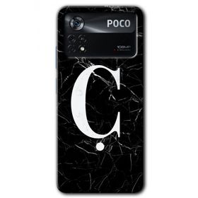 Poco X4 Pro Siyah Mermer Desenli Ç Harfi Baskılı Uyumlu Silikon Kılıf