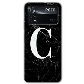 Poco X4 Pro Siyah Mermer Desenli Ç Harfi Baskılı Uyumlu Silikon Kılıf